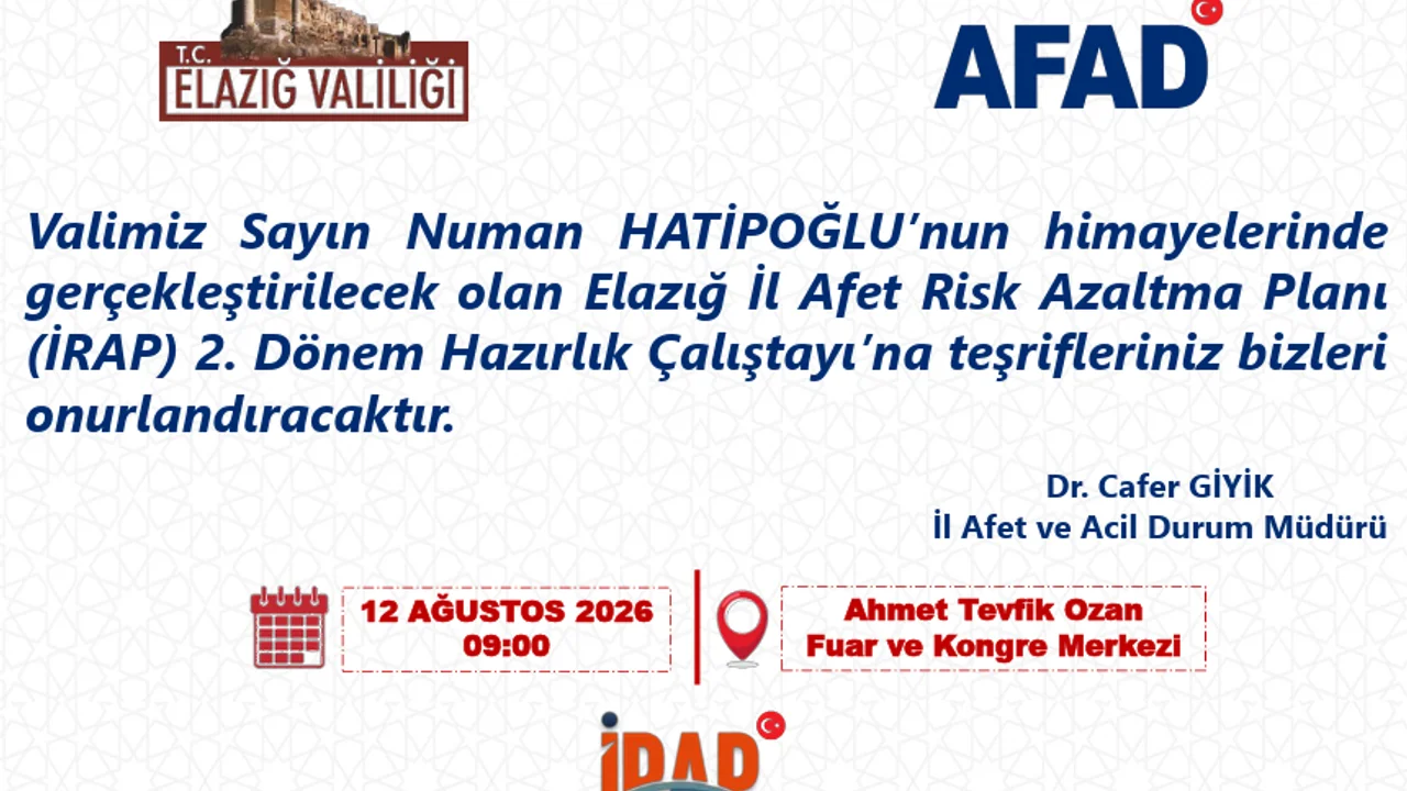 Elazığ Afetlere Karşı Güçleniyor: İRAP 2. Dönem Çalıştayı İçin Geri Sayım