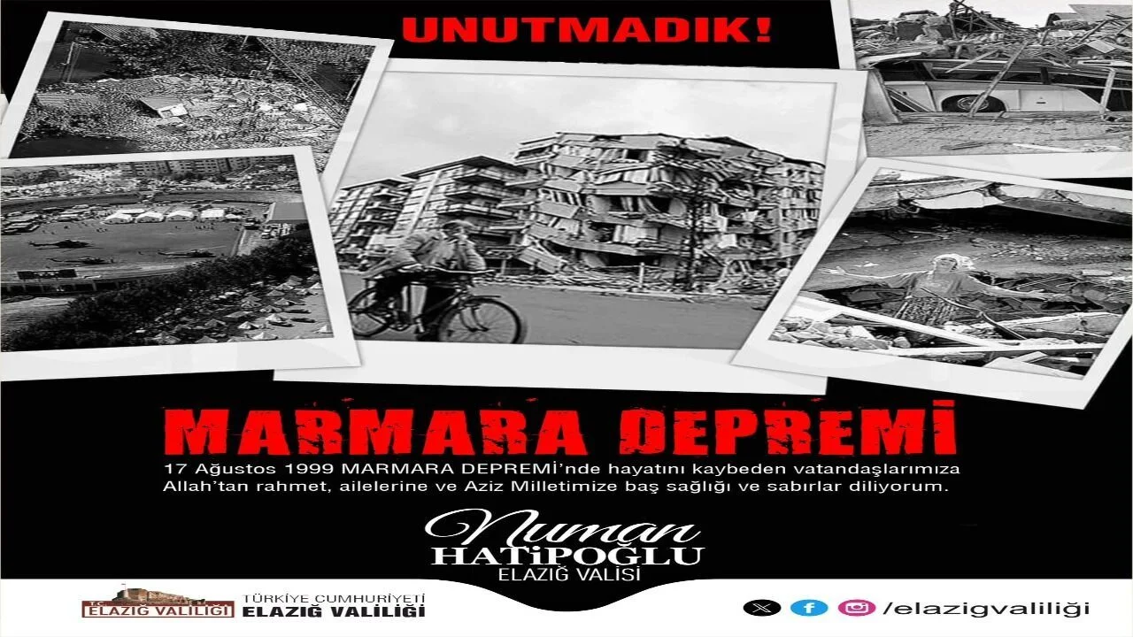 Vali Numan Hatipoğlu’ndan 17 Ağustos Mesajı: Afetlere Karşı Dirençli Şehirler Şart