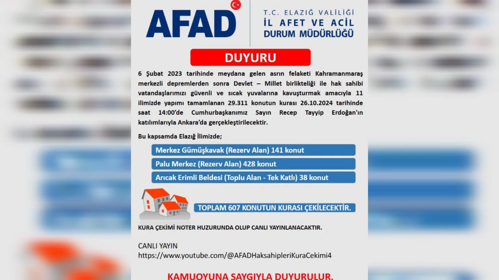 Elazığ’da Deprem Konutları İçin Kura Çekim Tarihi Belli Oldu!