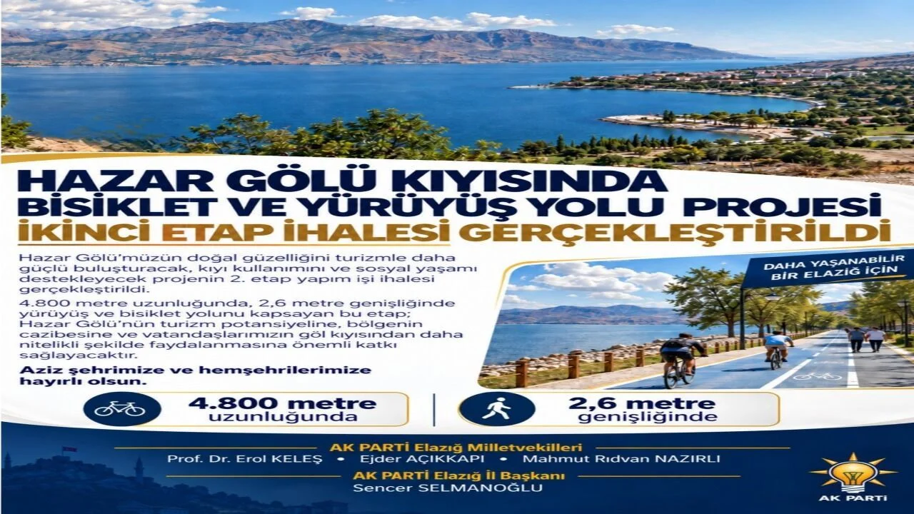 Hazar Gölü’nde Bisiklet ve Yürüyüş Rotası Genişliyor: Yeni Etap İçin İhale Tamamlandı