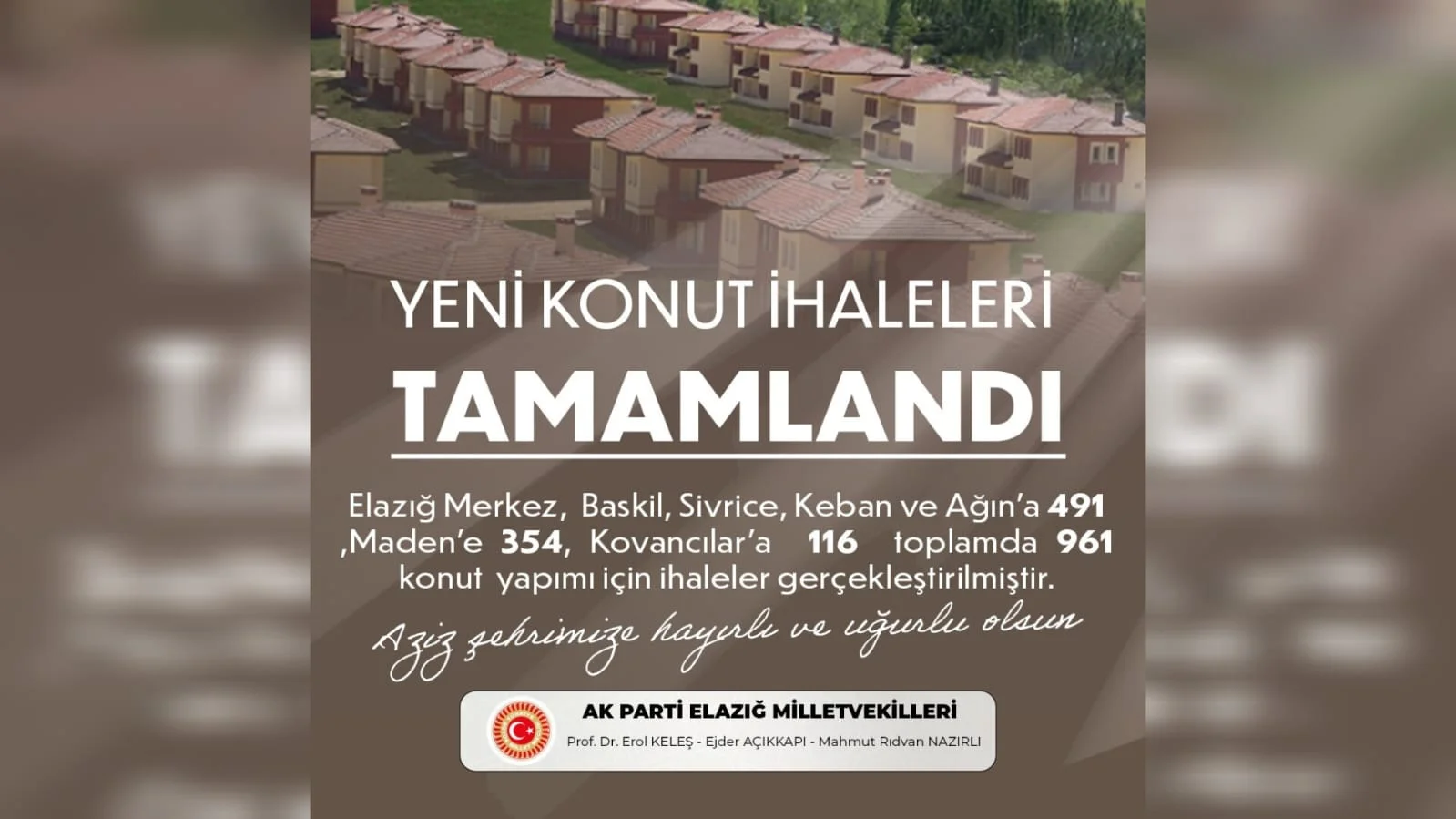 Elazığ’da 961 Konut Yapılacak