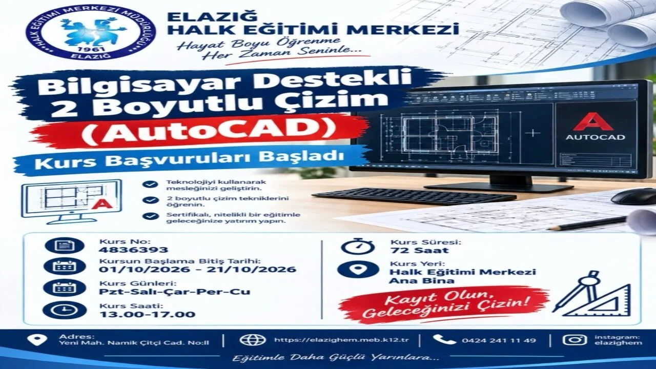 Elazığ’da Dijital Tasarım Fırsatı: AutoCAD Kursu İçin Başvurular Başladı