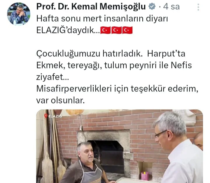 Bakan Memişoğlu’ndan Elazığ Paylaşımı