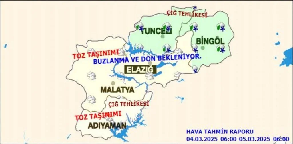 Meteorolojiden Elazığ’a Çığ, Buzlanma ve Toz Taşınımı Uyarısı