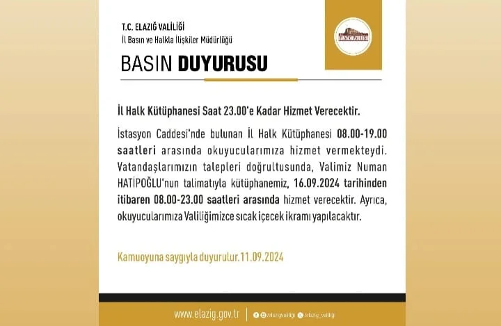İl Halk Kütüphanesi’nin Kapanış Saati Uzatıldı