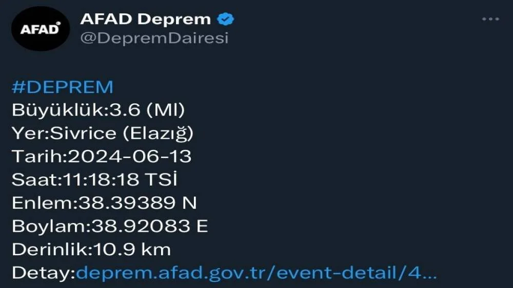 Elazığ’da 3.6 Magnitudunda Deprem Meydana Geldi